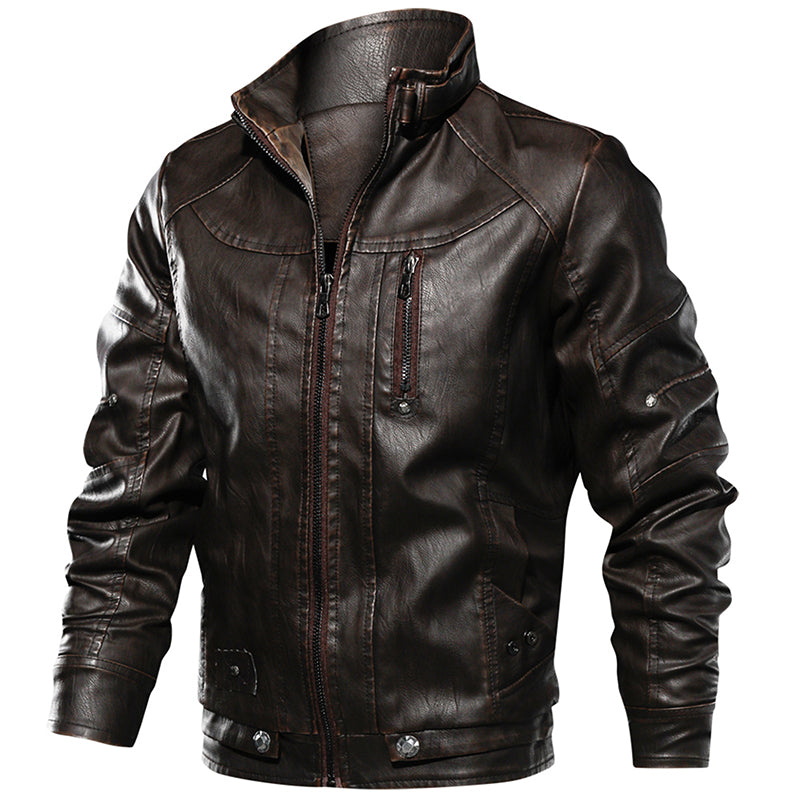 Men PU Leather Jacket Thick Motorcycle Leather Jacket Fashion Vintage Fit Coat