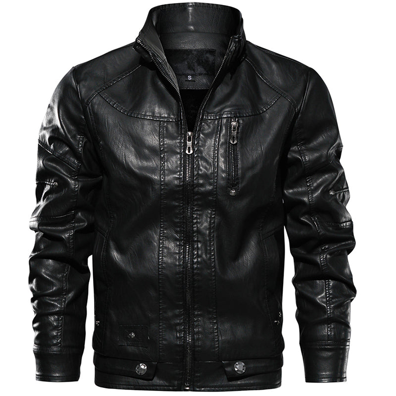 Men PU Leather Jacket Thick Motorcycle Leather Jacket Fashion Vintage Fit Coat