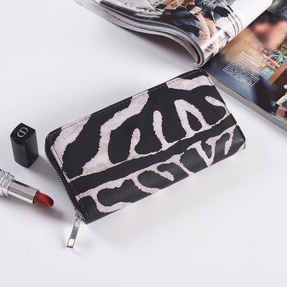 Fashion Long Zipper Women Wallets Bright Leather Black and White Wallet Wallet Prismatic Bag Flower Corner Clutch Bag Purse