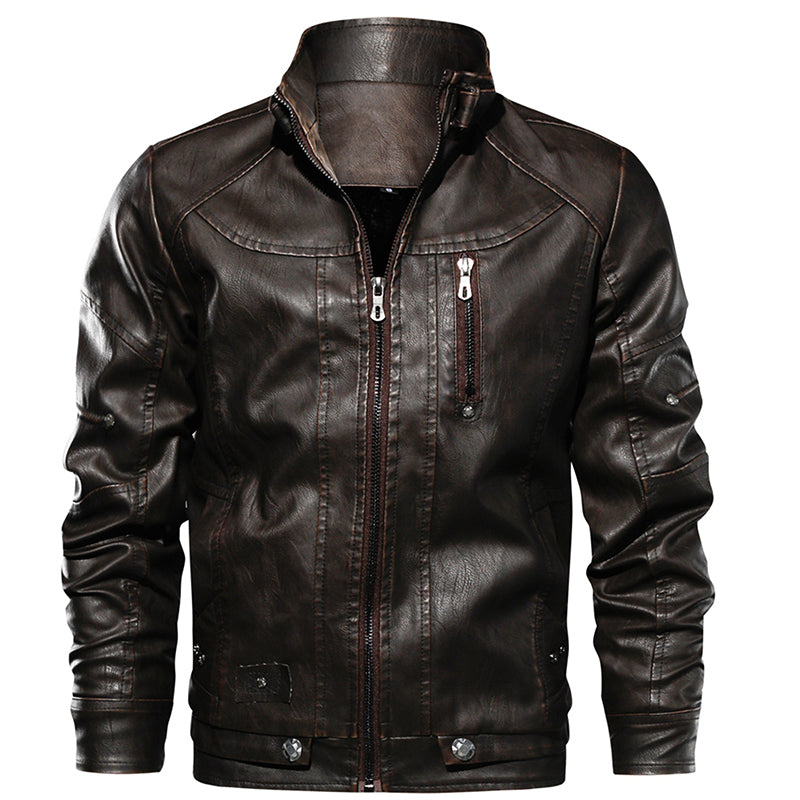 Men PU Leather Jacket Thick Motorcycle Leather Jacket Fashion Vintage Fit Coat