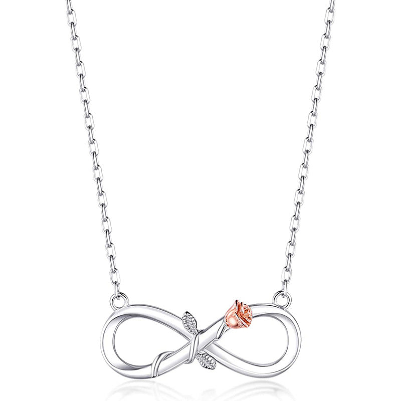 Double Fair Infinity Symbol Rose Necklace S925 Silver 8-word Rose Necklace Gift For Mom Wife Daughter Her